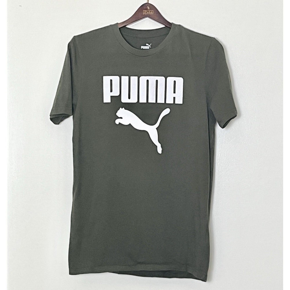 Puma Box Logo T-Shirt Men's Small Olive Green Textured Sportswear BroCore